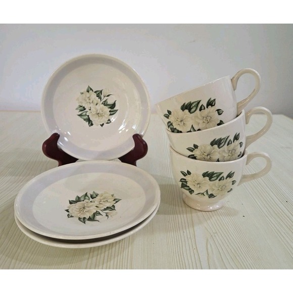 Vintage Homer Laughlin Nautilus Gardenia - TEA CUP & Saucer, Set Of 3 - Picture 3 of 5